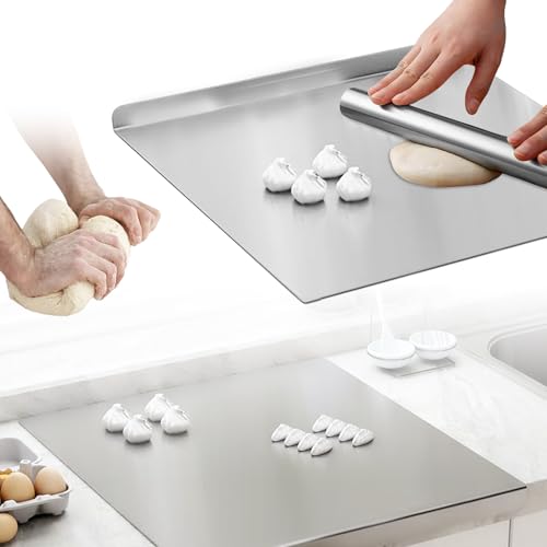 Tabla de cortar de acero inoxidable, 30 x 40 cm, tabla de cortar de acero inoxidable, para amasar, antideslizante, con borde, placa de cocina, tabla para hornear, encimera de cocina, bar, restaurante