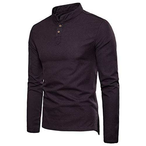 T-shirt en lin col tunisien pour homme vêtement manches longues gris
