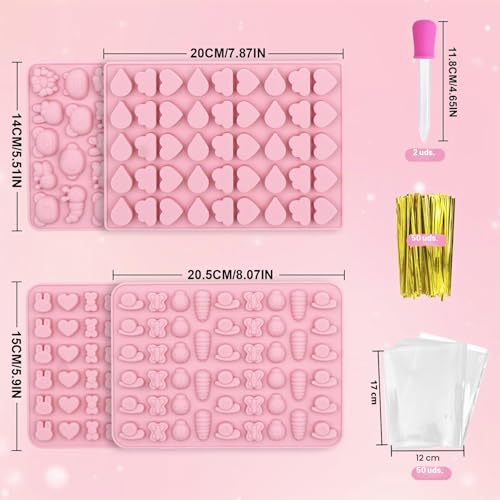Miniatura 2 de 4pcs Molde Para Hacer Gominolas, Molde Caramelos Silicona Sin Bpa, Mini Moldes De Animales Antiadherentes Con 2 Goteros Y 50pcs Bolsitas Para Caramelos, Gomitas, Chocolate, Dulces