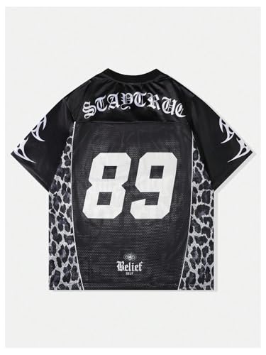 GORGLITTER Men's Leopard Jersey Shirt Graphic Mesh Short Sleeve V Neck Streetwear Tops2