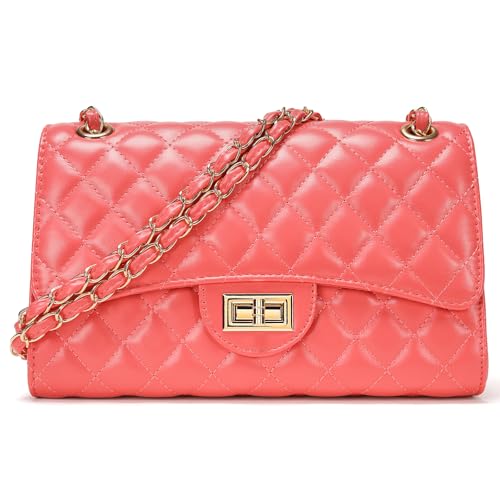 Image of Quilted Leather Crossbody Bags for Women Trendy Ladies Shoulder Purse Satchel HandBag with Chain Strap