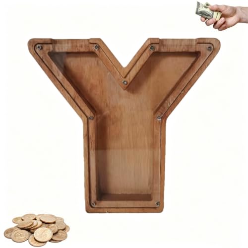 Wooden Letter Piggy Bank, 26 Alphabet Money Bank Cash Saving，Y