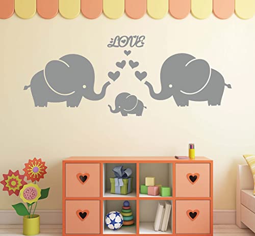 Vinilo decorativo familia elefantes con corazones gris 104x48 cm miniatura 2