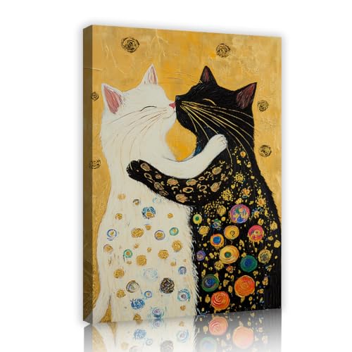 Toile chat Gustav Klimt decoration salon moderne tableau noir et blanc