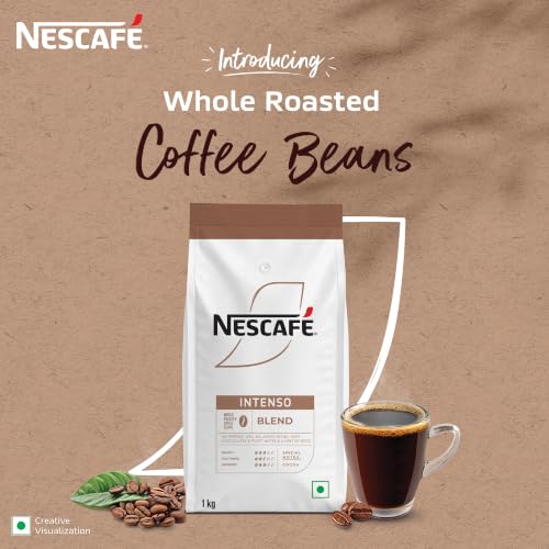Image of Nescafe Intenso Whole Roasted Coffee Beans, Arabica and Robusta Blend, 1kg, Bag