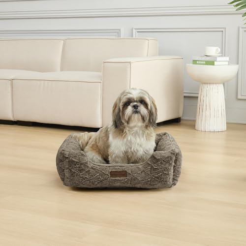 Image of Modern Threads Ultra Soft Plush Pet Bed for Small and Medium Dogs with Elegant Texture and Stylish Design, Removable Washable Cover, Brown, (24 inch L x 20 inch W x 8 inch Th)