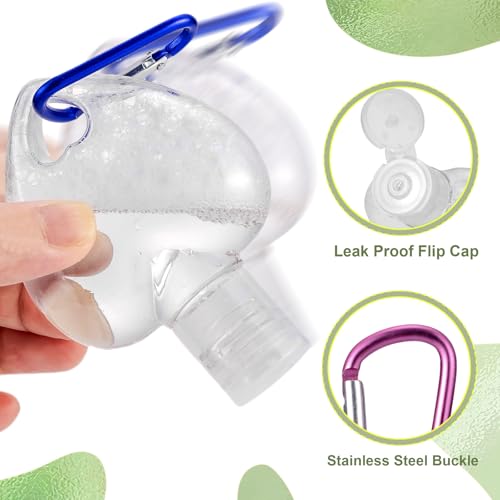 50 PCS Heart Shaped Plastic Clear Travel Bottles with Keychain, Hand Sanitizer Holder, Leakproof Refillable Empty Bottles Portable Squeeze Containers with Flip Cap for Liquid Toiletries(50ml/1.7oz)3