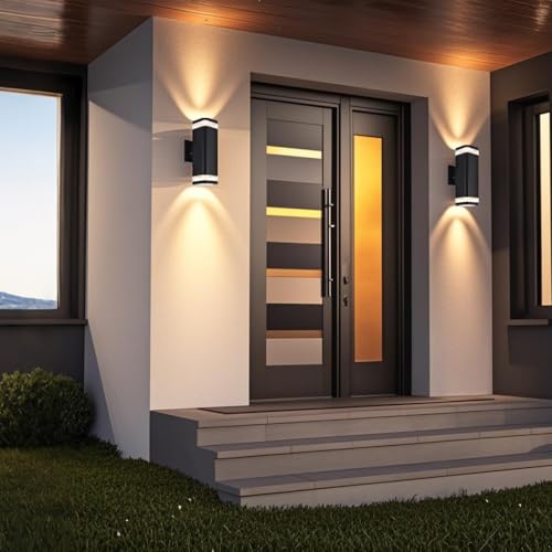 Image of rosykite LED Outdoor Wall Sconce, Dusk to Dawn Outdoor Lighting Fixture, Modern Up Down Porch Lights ETL Listed, Aluminum Exterior Wall Lights for Garage Door,House,Patio 2 Pack