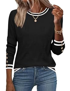 Rapbin Pullover Damen Sweatshirt Rundhals Langarm Oberteil Elegant Langarmshirt Winter Kontrast Tops Schwarzweiß
