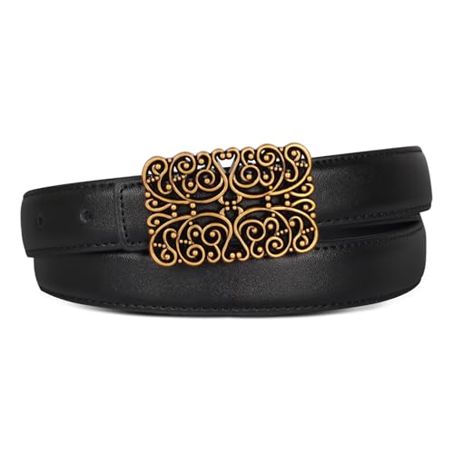 Relang Women's Belts with Gold Buckle, Fashion Waist Band, Elegant Ladies' Belt, Gift for Women Maillard Temperament Retro Black Gold 26-27 (Pant 1-5)