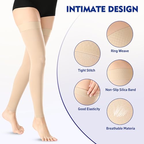 Image of 1 Pair Footless Thigh High Medical Compression Stockings For Women & Men,20-30 mmHg Thigh High Compression Socks,Firm Graduated Support Hose with Silicone Dot Band-Ideal for Varicose Veins
