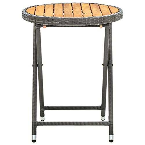 Foldable Tea Table Poly Rattan And Solid Acacia Wood Bar Table Weather-Resistant Round Bistro Table Furniture For Garden Patio 23.6" X 23.6" X 29.5" #TOP2