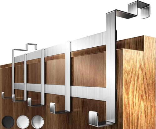 4smile Türgarderobe zum Einhängen Edelstahl - Türgarderobe Innenseite mit 5 Türhaken zum Einhängen hohe Tragkraft - Türhaken Innenseite Türhakenleiste für die Rückseite der Tür
