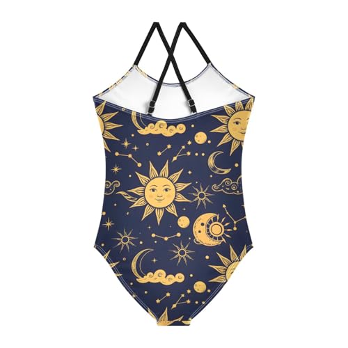 Star Moon Pattern Girls Swimsuits Quick Dry Crossback One Piece Beach Swimwear Bathing Suit2