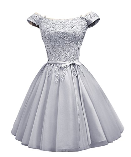 LanierWedding Short Homecoming Dresses Cap Sleeves Satin Lace Up Prom Dresses for Party, Bridesmaid, Wedding 2017 Grey Size 16