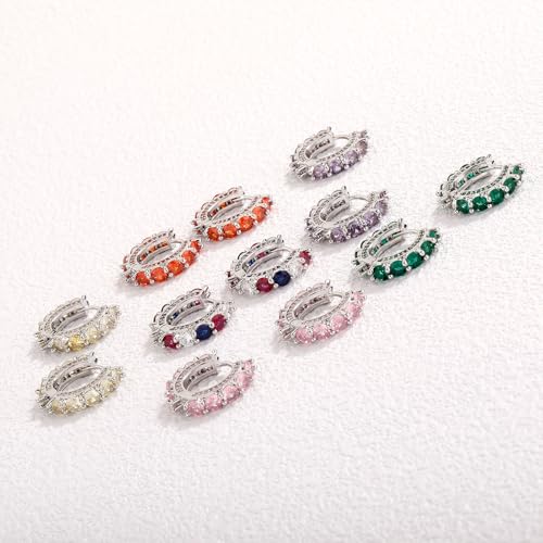 TOPGRILLZ Hoop Earrings for Women - Silver Chunky Huggie Earrings Pink & Green 5A+Cubic Zirconia Cartilage Earrings Jewelry For Women2