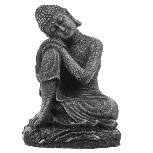 TOPPERFUN Statua Buddha in Resina Seduto Vintage Grigio Argento Decorazione Zen Per Soggiorno e Giardino Ornamento Sacro Da Tavolo Per Meditazione e Ambientazione Interni