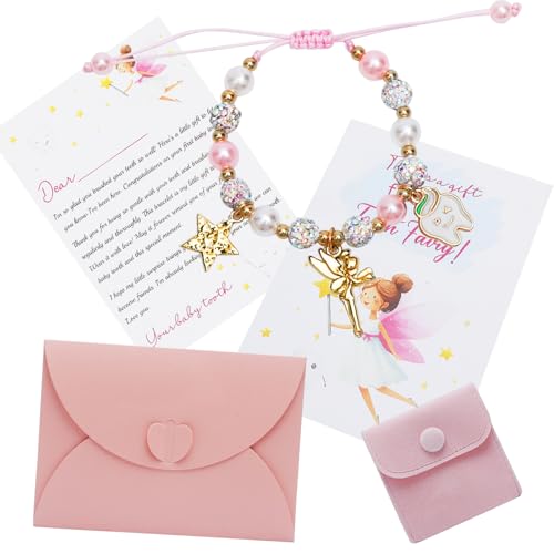 KQDRAVINE Regalo de Hada de los Dientes para Niña, Pulseras Niña, Tarjeta Postal de Hada de los Dientes, Sets de Regalo, Bautizos, Navidad, Regalos para Hija