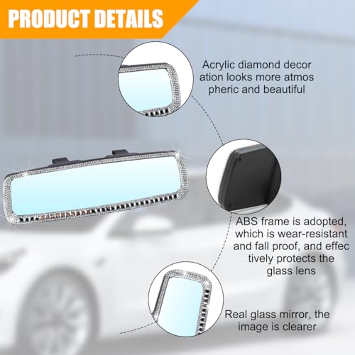 Image of Osilly Bling Car Rearview Mirror, Decorations Rear View Mirror with Crystal Rhinestones & Diamonds, Car Interior Trim Accessories, Clip-on & HD Glass, Sparkly Gift (Silver-1)
