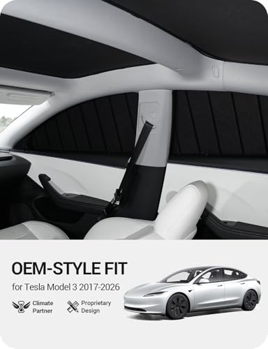 Image of BASENOR [Upgraded Gen2] Tesla Model 3 Side Window Sunshade 2026-2017, 6PCS Full Set Wrinkle-Free Window Covers for Kids, Camping & Privacy Rest, Rear Windshield Reflective UV Protection