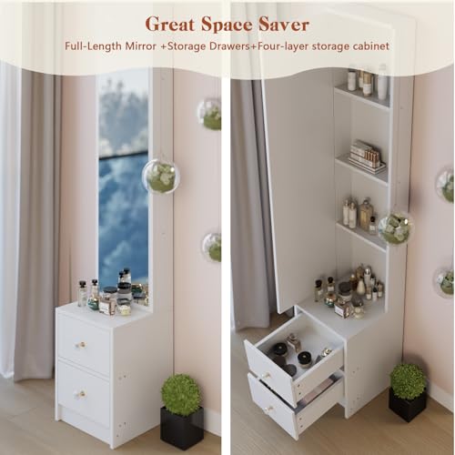 Full-Length Mirror Cabinet with Storage - 63 Inch Tall Standing Dressing, Multi-Layer Shelves (11.8x15.7x63 Inches), Modern Standing Mirror with Adjustable Shelves for Bedroom/Bathroom" (White) - Image 6