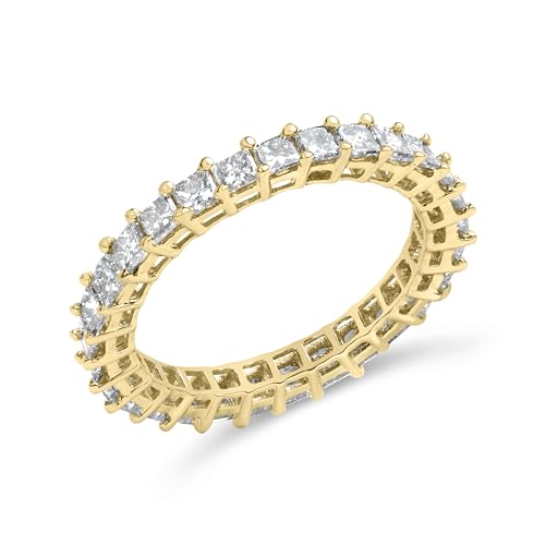 Haus of Brilliance 14K Yellow Gold 2.00 Cttw Shared Prong Set Princess Cut Diamond Eternity Band Ring (J-K Color, SI1-SI2 Clarity) - Ring Size 7