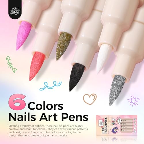 Image of Nail Art Pens,6 Colors 0.7mm 3D Nail Polish Pens for Women