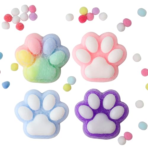 4 Piezas Pata de Gato Antiestrés, Juguete Squishy Pata de Gato, Squeeze Patte de Gato, Cat Paw Taba Squishy, Cat Squishy Squeeze Toys, Juguete para Apretar con Pata de Gato, para Niños y Adultos