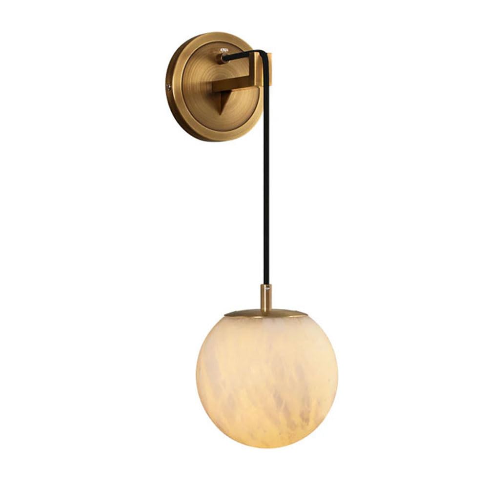 ZGDHWCR Natural Alabaster Wall Lamp, Nordic Minimalist Style Globe Wall Light, Hard Wire Connection Wall Sconce, Entrance Bedside Dressing Table Wall-Mounted Decorative Lighting Fixtures