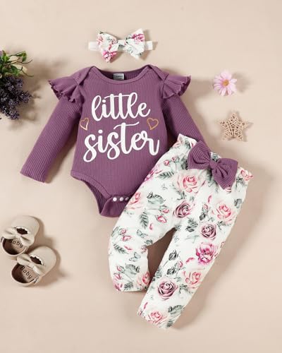 Big Sister Little Sister Matching Outfits Rib Knit Romper/Shirt Floral Pants Toddler Baby Girl Clothes2