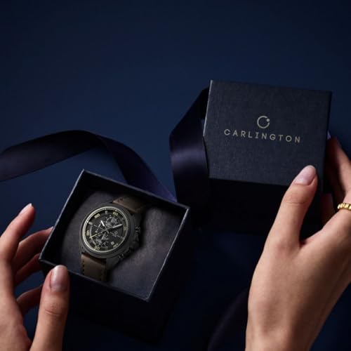 Image of Carlington Nitro Analog Chronograph Men's Premium Leather Strap Wrist Watch | Quartz Movement | Water & Shock Resistant Watch for Men | Casual & Formal Wear - CT 8075