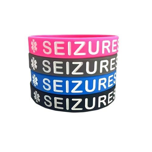 GMXLin Seizure Medical Alert ID Silicone Bracelet 4 Pack Sport Rubber Medical Awareness Emergency...