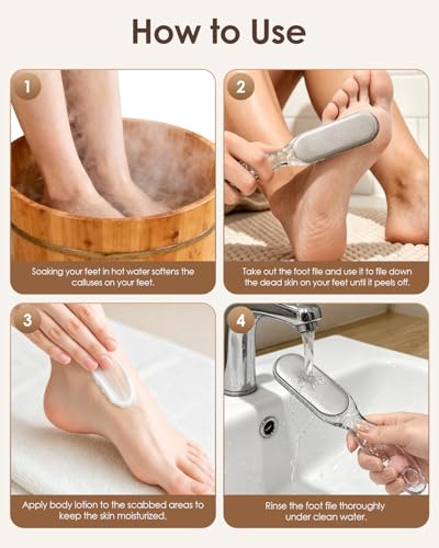 Image of Foot File, Stainless Steel Foot Callus Remover, Double-Sided Pedicure Tool for Hard & Dead Skin, Long-Lasting Foot Scrubber for Smooth, Soft Feet (Transparent)
