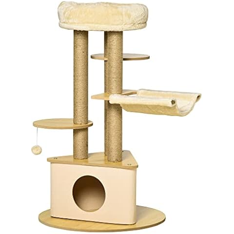 Árbol Rascador para Gatos con Cueva Triangular y Hamaca Cover
