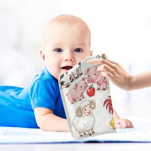 Image of Cow Pig Sheep Chick Burp Cloths for Boys Girls, 3 Pack Farmhouse Animals Muslin Washcloths, Newborn Face Bath Towel, Soft Absorbent Cotton Wash Cloth, Baby Registry, 12 x 12 Inch