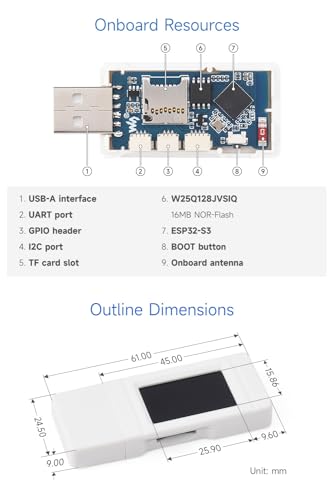 Waveshare ESP32-GEEK Development Board, Based On ESP32-S3R2 Controller Chip, with 1.14inch 65K Color LCD, Supports WiFi & Bluetooth LE, USB-A Male Port, with White Plastic Case - imagen 7