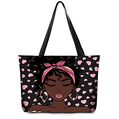 AZPSRT Tote Bag for Women African American Shoulder Handbag Large Capacity Work Fit 15.4 Inch/17.7inch