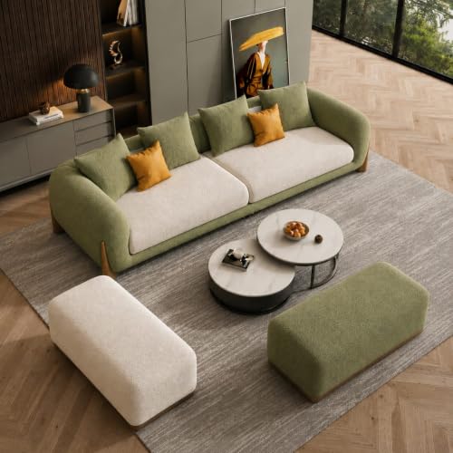 Image of Modern Boucle Sofa for Living Room Bedroom Reception and Office Wooden Polished Leg Sofa for Living Room (Taupe & Bear Brown, 3 Seater +Ottoman Set)