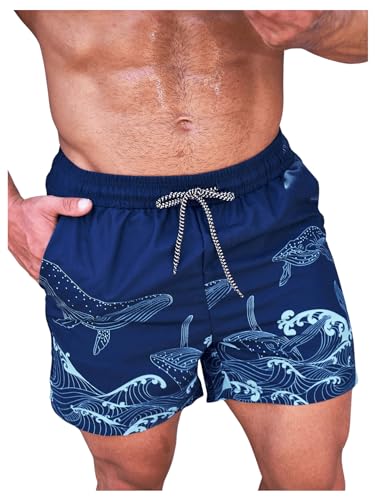 SweatyRocks Men's Graphic Print Swim Trunks Drawstring High Waist Swimming Board Shorts