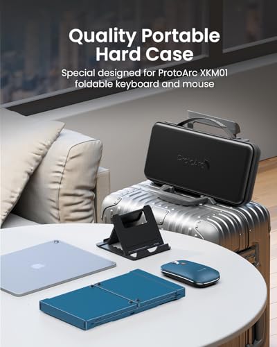 Image of ProtoArc XKM01 Full-Size Foldable Keyboard Mouse Combo for Travel - Blue | 105-key keyboard, slim mouse, hard case and phone stand; 3-device Bluetooth & 2.4G switching, for travel office use