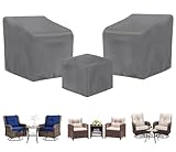 3 Piece Outdoor Veranda Patio Garden Furniture Cover Set with 420D Waterproof Fabric, Patio Furniture Covers Set with Windproof Buckle Strap Fit for Outdoor Wicker Rattan Chair Sets, Grey