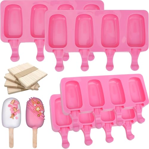 SAYAYA 4 peças de moldes de silicone para picolé, reutilizáveis, gelados, doces, sobremesas, bolos, moldes, faça você mesmo, picolé de gelo, moldes de chocolate para assar bolo, pop com 200 palitos de
