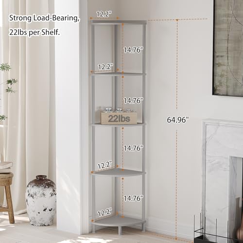 Image of SUNMORY 5 Tier Corner Shelf, 65 inch Tall Corner Shelves for Living Room Decor | Wall Corner Bookshelf, Industrial Display Shelf, Multi Unit Organizer, Narrow Plant Stand for Bedroom Bathroom Small Space