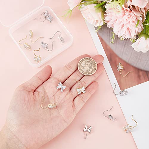 Beebeecraft 20Pcs/Box 2 Colors Cubic Zirconia Earring Hooks Bowknot Rhinestone French Fish Hooks With Loop For Women Girls Diy Jewelry Earring Making Findings #TOP2
