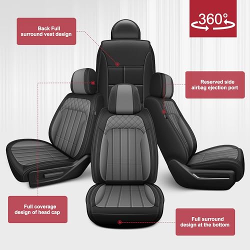 Image of AOMSAZTO for 2026 Dodge Ram 1500 Seat Covers 2500 3500 2002-2026 Full Set | Truck Seat Covers Waterproof Leather Quad Crew Cab Big Horn Laramie Tradesman Limited Curved Bench(5 Seat,Black&Grey)