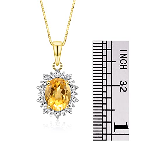 Image of Rylos Women's Yellow Gold Plated Silver Princess Diana Ring & Pendant Set. Gemstone & Diamonds, 9X7MM Birthstone. Matching Friendship Jewelry, Sizes 5-10.