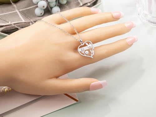 Mother-Daughter-Necklace-with-Heart-Shaped-Leaf-and-Pearl-Silver-Mom-Daughter-Necklace-Ideal-Mother-Gift-Necklace-Mom-Necklace-Perfect-for-Mothers-Day-Birthday-Wedding-Christmas