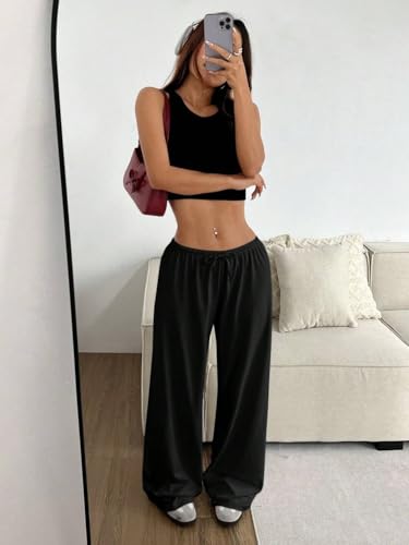 Women's Casual Pants Drawstring Waist Streetwear Wide Leg Sweatpants Elastic Baggy Long Pants4