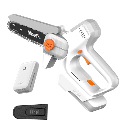 Litheli 20V 6-Inch Mini Chainsaw Cordless, 10.000mAh Battery, Tool-Free Chain Adjustment, Dual Safety Lock – Ideal for Gardening, Branch Pruning & Wood Cutting