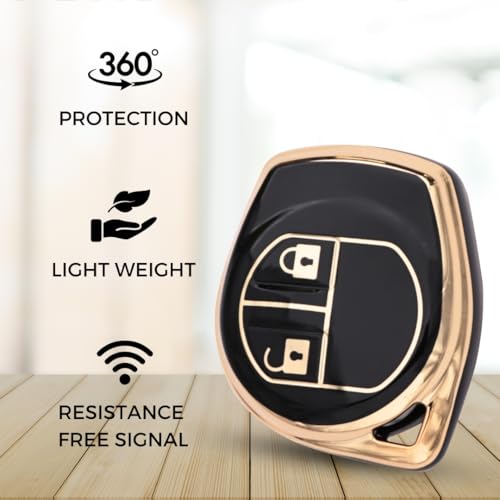 Image of KEYCEPT Gold Line TPU Key Cover Compatible with Suzuki Swift, Dzire, Ertiga, Baleno, Celerio, Ritz, Brezza, Scross, Fronx, Ciaz, Jimny, S Presso 2 Button Remote Key with Keychain. (Keychain 2, Black)